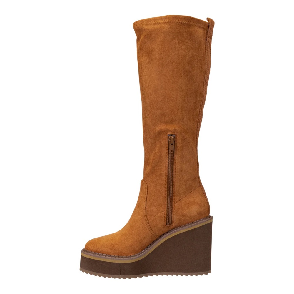 Naked Feet Camel Wedge Knee High Boots